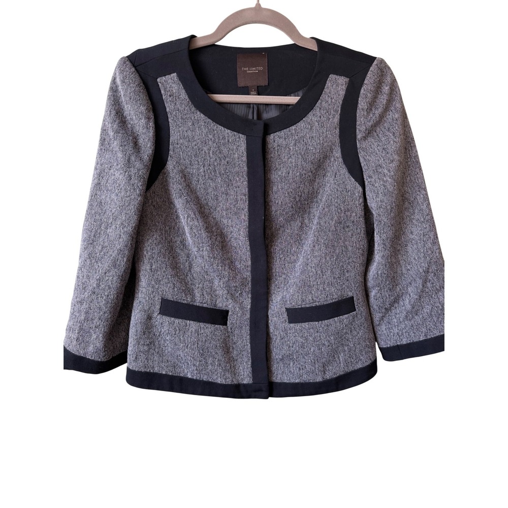 The Limited Collection Women's Blazer Grayβ Black Trim Collarless Career Size S